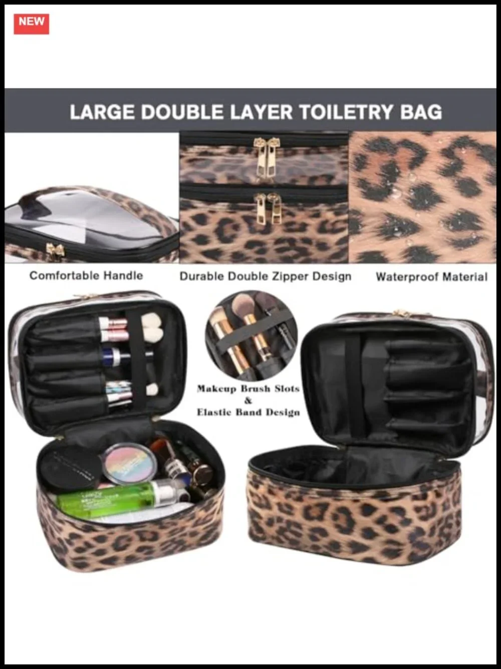 Travel Makeup Bag Large Capacity Faux Leather Cosmetic Case Waterproof Toiletry